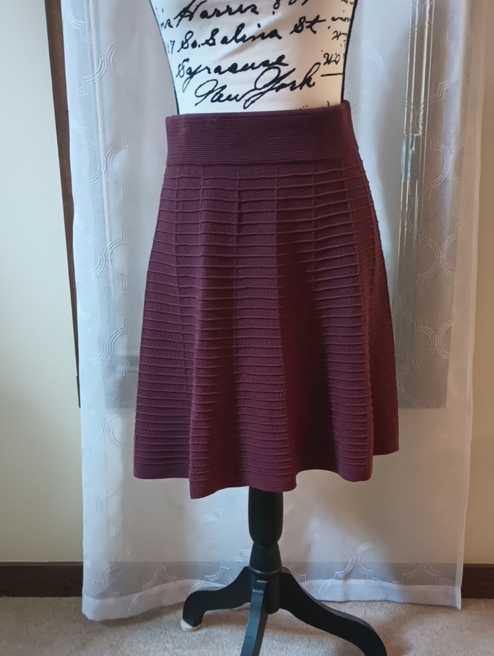 LOFT Burgundy Textured Circle Skirt